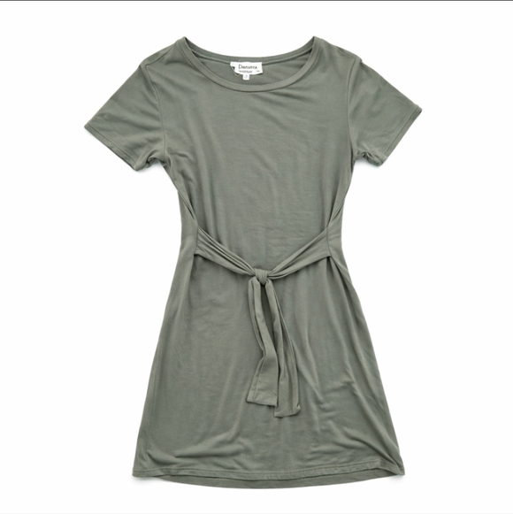 Dakota by Steve Madden Olive Green Tie Waist T-Shirt Dress - Picture 2 of 4